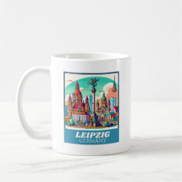 Retro Leipzig Skyline Kaffeetasse