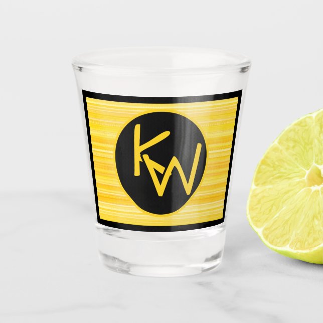 Retro Lemon Gelbes Schwarzes Monogramm Shotglas Schnapsglas (Vorderseite)