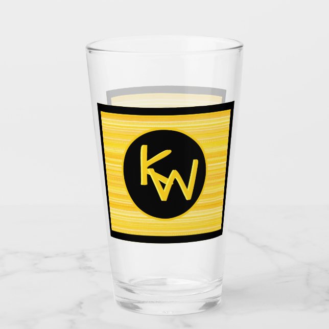 Retro Lemon Yellow Black Monogram Glas (Vorderseite)