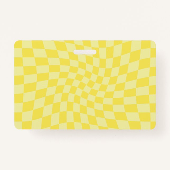 Retro Lemon Yellow Paston Warped Checkerboard Ausweis (Vorderseite)