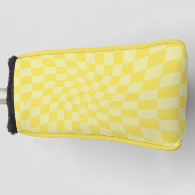 Retro Lemon Yellow Paston Warped Checkerboard Golf Headcover (Vorderseite)