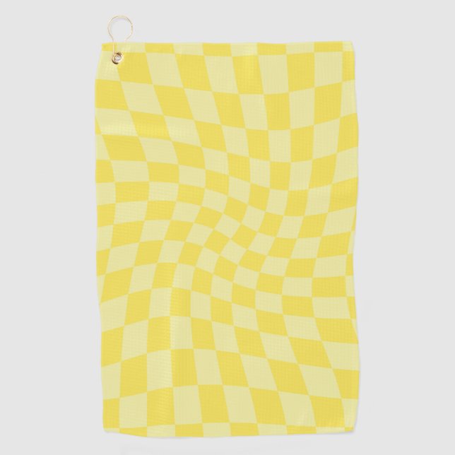 Retro Lemon Yellow Paston Warped Checkerboard Golfhandtuch (Vorderseite)