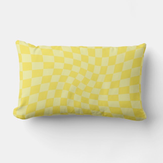 Retro Lemon Yellow Paston Warped Checkerboard Lendenkissen (Vorderseite)
