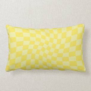Retro Lemon Yellow Paston Warped Checkerboard Lendenkissen