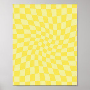 Retro Lemon Yellow Paston Warped Checkerboard Poster