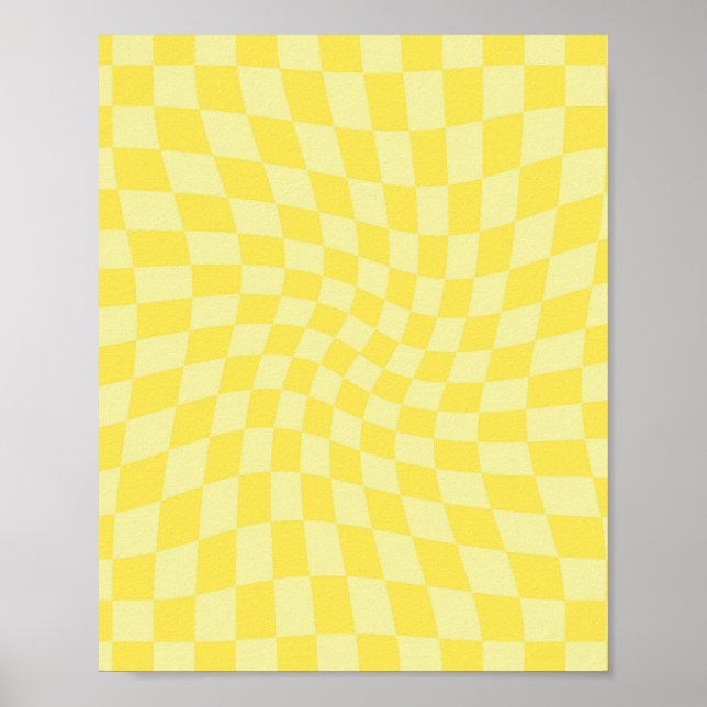 Retro Lemon Yellow Paston Warped Checkerboard Poster (Vorne)