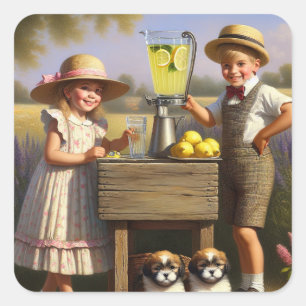 Retro Lemonade Stand haben einen guten Sommer Quadratischer Aufkleber