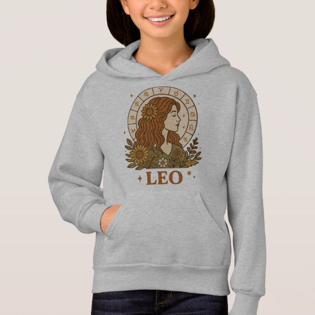 Retro Leo Sternzeichen Boho Floral Astrologie Hoodie (Vorderseite)