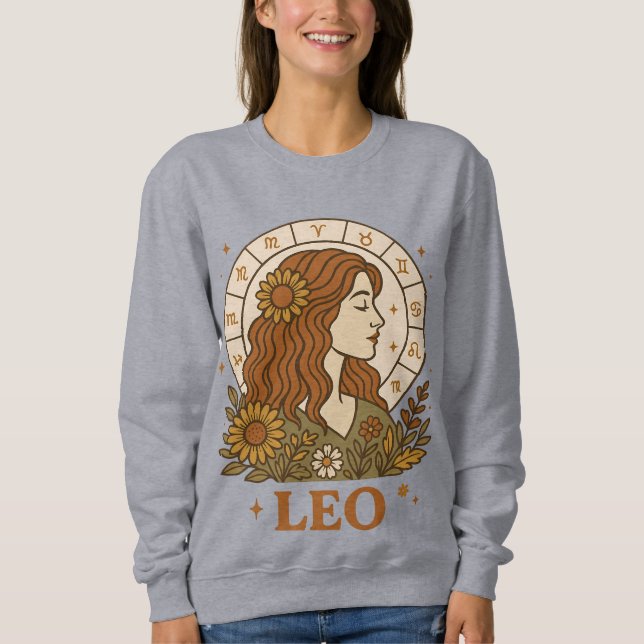 Retro Leo Sternzeichen Boho Floral Astrologie Sweatshirt (Vorderseite)