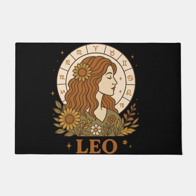 Retro Leo Zodiac Boho Floral Astrology Fußmatte (Vorderseite)