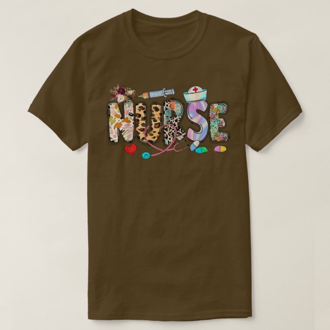 Retro Leopard Apple Nurse Fall Vibes Herbst T-Shirt (Design vorne)