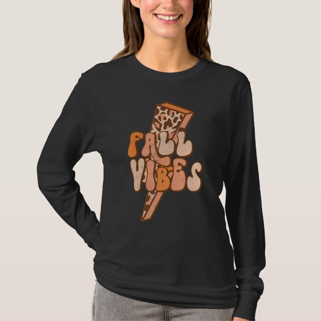 Retro Leopard Blitzschlag Fall Vibes Herbst Le T-Shirt (Vorderseite)