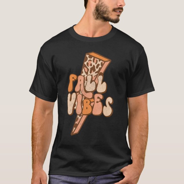 Retro Leopard Blitzschlag Fall Vibes Herbst Le T-Shirt (Vorderseite)