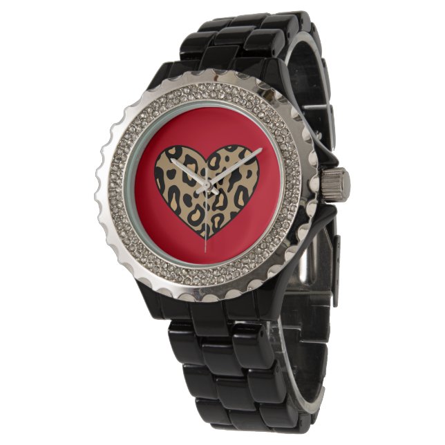Retro Leopard Heart Watch Armbanduhr (Schrägansicht)