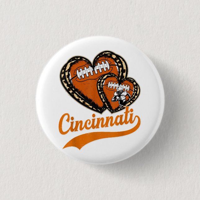 Retro Leopard Herz Cincinnati Football Lover Button (Vorderseite)