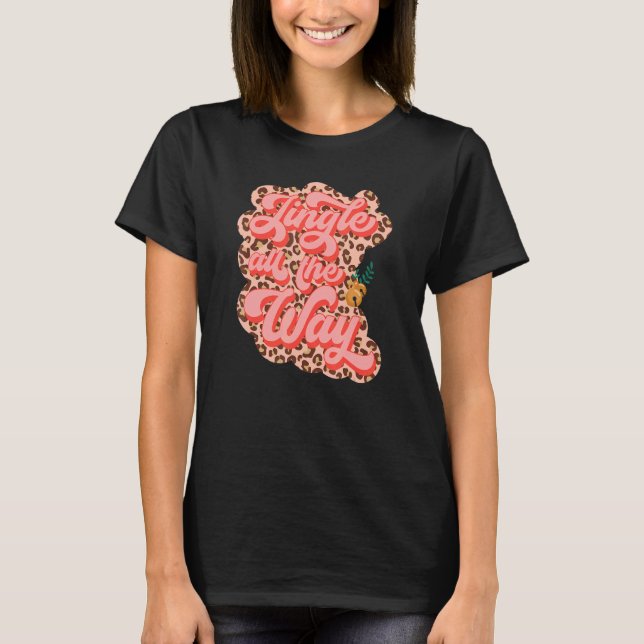 Retro Leopard Jingle Den ganzen Weg frohe Weihnach T-Shirt (Vorderseite)