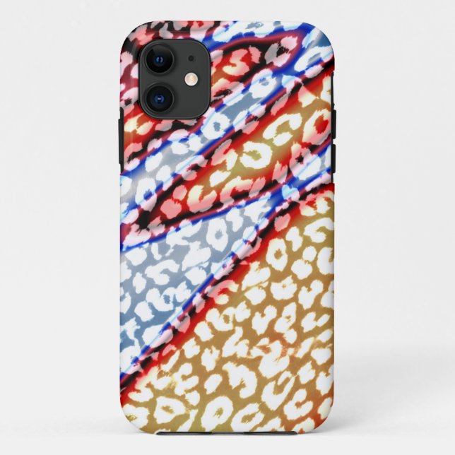Retro Leopard Print Skin (rot, blau, gelb) Case-Mate iPhone Hülle (Rückseite)