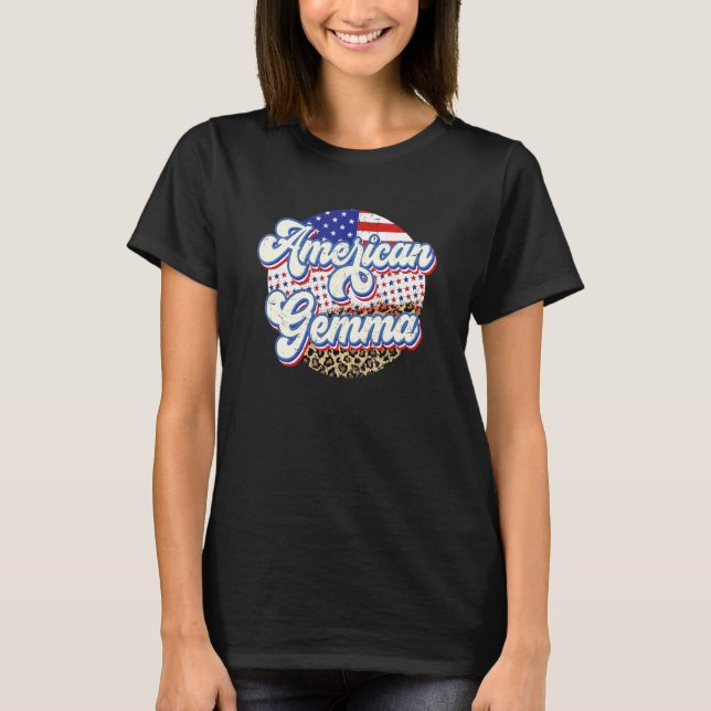 Retro Leopard US Flag American Gemma 4. Juli T-Shirt (Vorderseite)