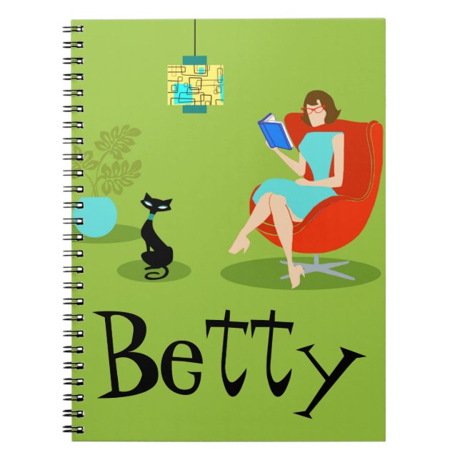 Retro Lesefrauen-gewundenes Notizbuch Notizblock (Vorderseite)