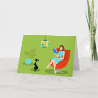 Retro Lesefrauen-Gruß-Karte