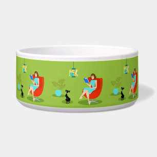 Retro Lesefrauen-Keramik-Haustier-Schüssel Napf