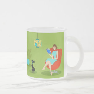 Retro Lesefrauen-mattierte GlasTasse Mattglastasse
