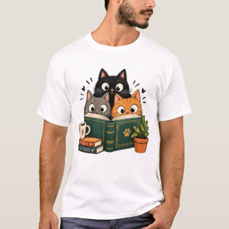 Retro-Lesekatzen, Buchliebhaber-Cottagecore-Vintag T-Shirt