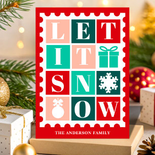 Retro Let It Snow Weihnachtspostwertzeichen Feiertagskarte