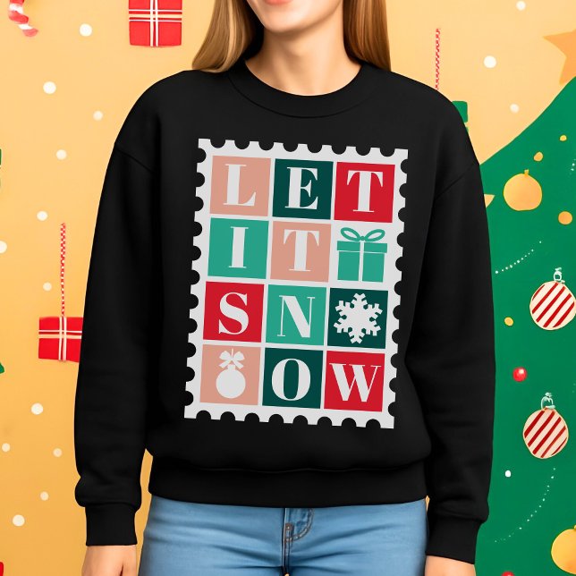 Retro Let It Snow Weihnachtspostwertzeichen Sweatshirt (Von Creator hochgeladen)