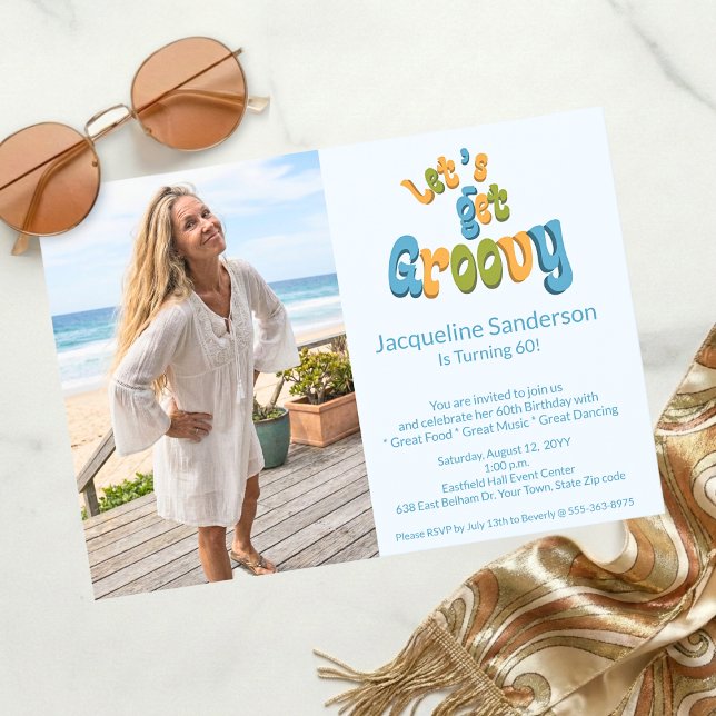Retro Let's Get Groovy Photo 60th Birthday Party Einladung (Von Creator hochgeladen)