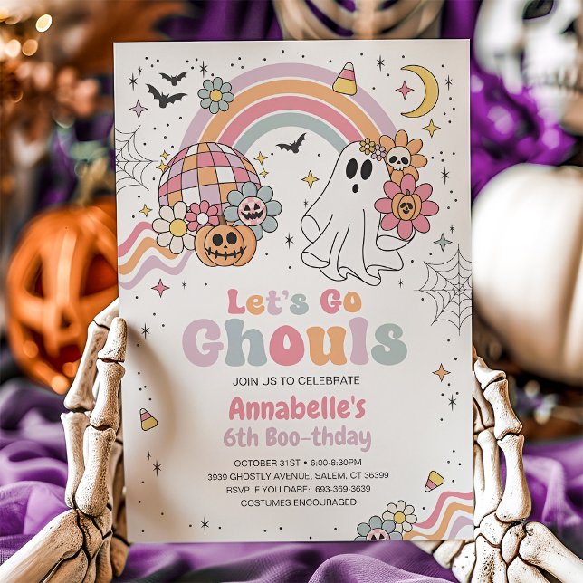 Retro Let's Go Ghouls Halloween Geburtstag Einladung (Retro Halloween Invitation)