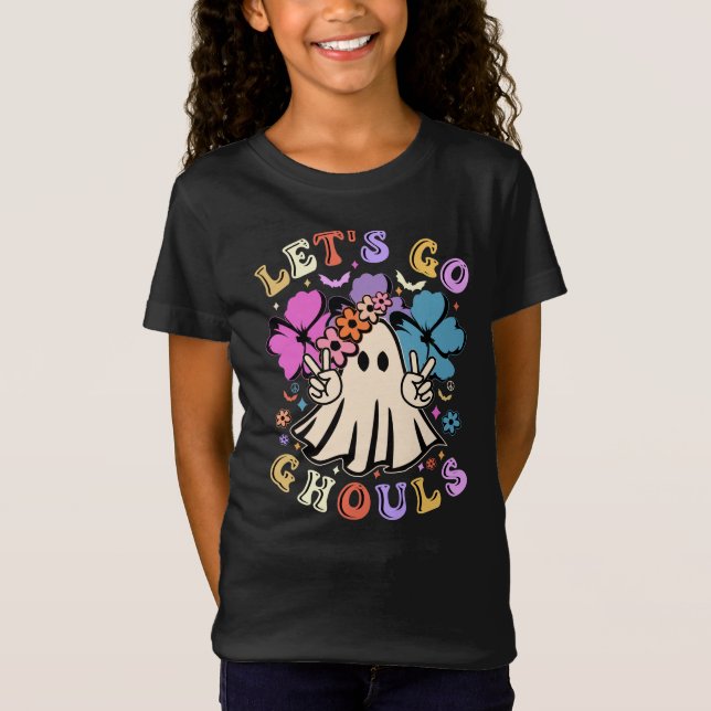 Retro Let's Go Ghouls | Niedliches Halloween-Geist T-Shirt (Vorderseite)