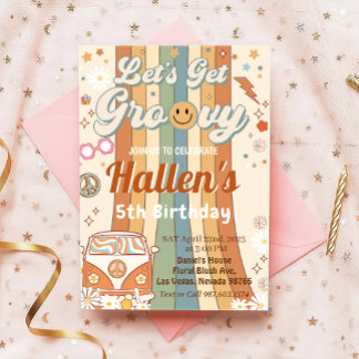 Retro Let's Groovy Boho Daisy Rainbow Birthday Einladung