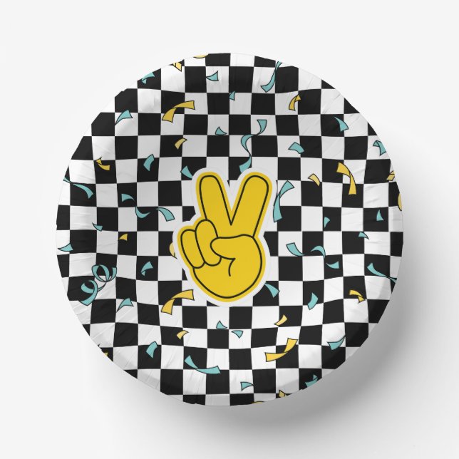 Retro Let's Party Peace Sign Birthday Pappteller (Vorderseite)