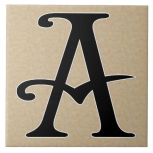 Retro Letter A in Black Monogram on Parchment Fliese