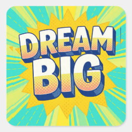 Retro lettering dream big text quadratischer aufkleber