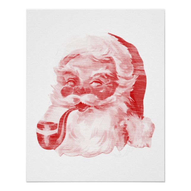 Retro Letterpress Style Santa with Pipe Poster (Vorderseite)