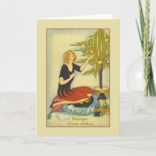Retro lettische Weihnachtsgrußkarte Feiertagskarte