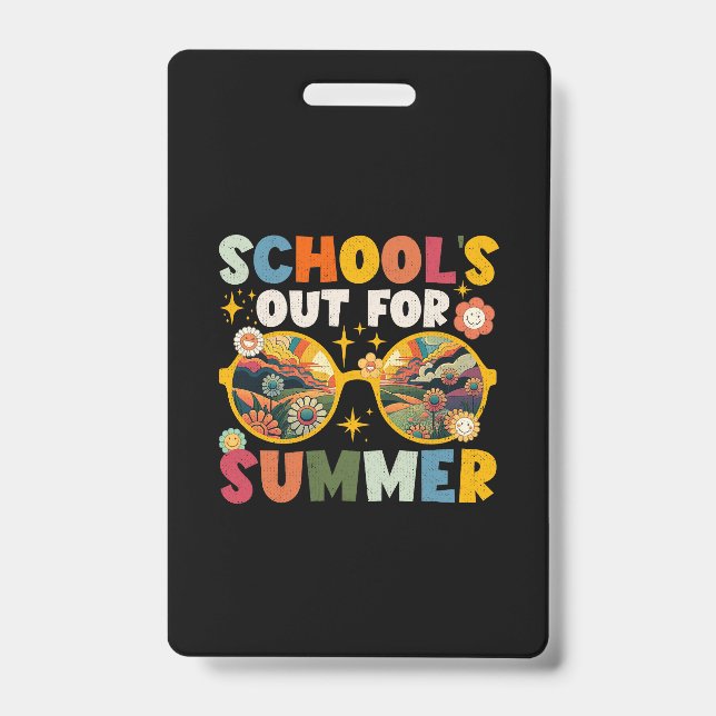 Retro Letzten Schultag für Sommerlehrer Ausweis (Vorderseite)