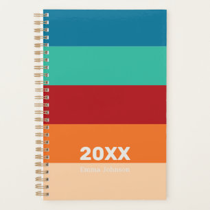 Retro Leuchtend Orange Kürbis Blau Streifen Name Planer