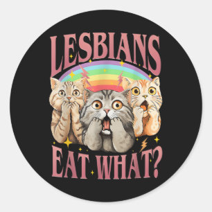 Retro LGBT essen was Cat Lesbian Pride Monat gleic Runder Aufkleber