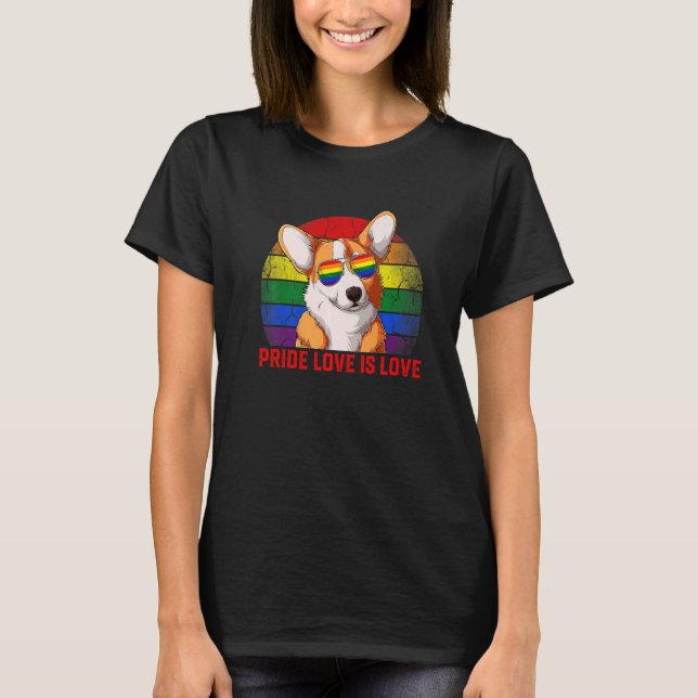 Retro LGBt Pride Liebe ist Liebe Corgi Dog T-Shirt (Vorderseite)