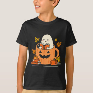 Retro Librarian Ghost Reading Books Halloween Teac T-Shirt