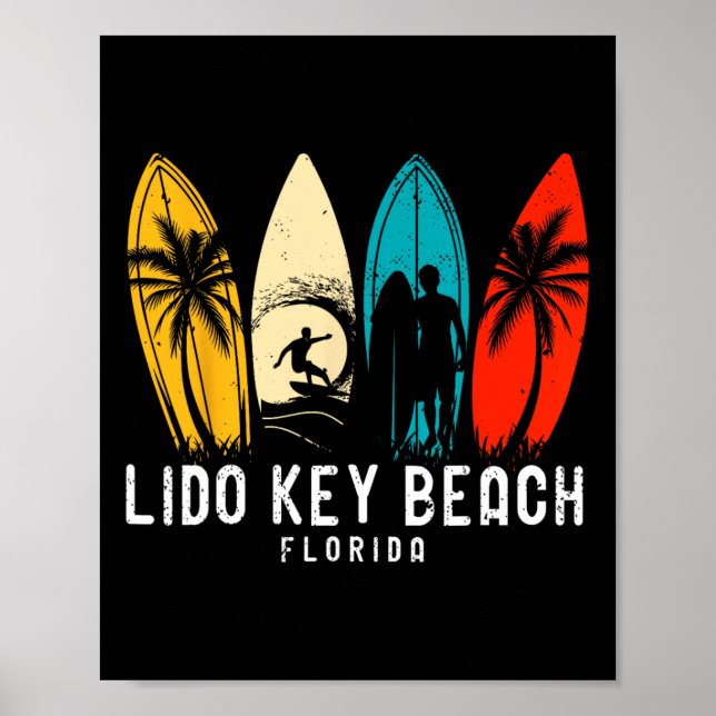 Retro Lido Key Beach Florida Surfboarder Design Fü Poster (Vorne)