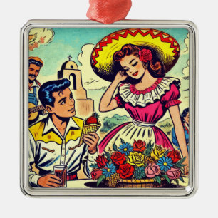 Retro Liebe Couple Comic Ornament Aus Metall