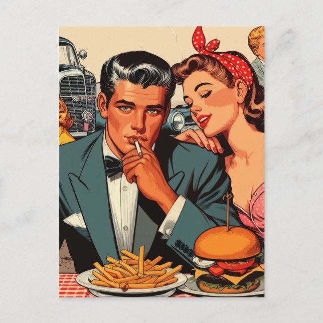 Retro Liebe Couple Comic Postkarte (Vorderseite)