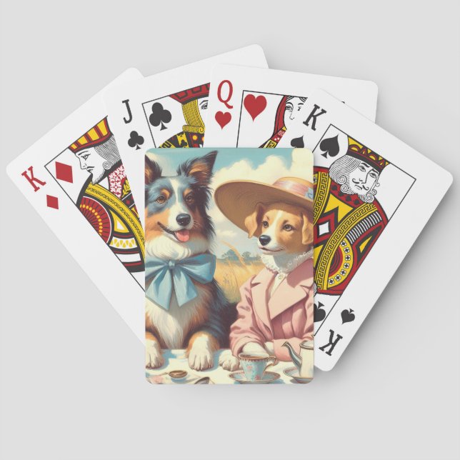 Retro Liebe Hunde Ölmalerei Spielkarten (Rückseite)