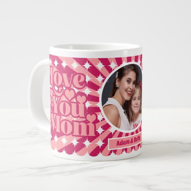 Retro Liebe Sie Mama Personalisiert Foto Mütter Ta Jumbo-Tasse (Vorderseite Links)