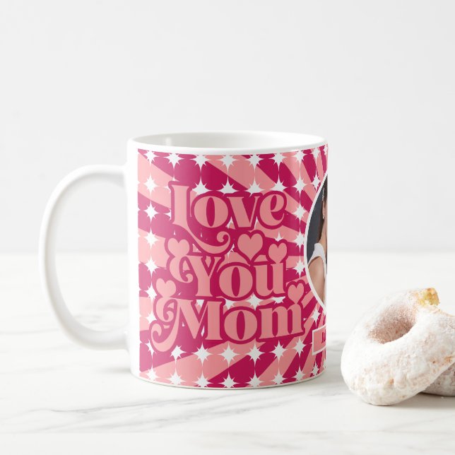 Retro Liebe Sie Mama Personalisiert Foto Mütter Ta Kaffeetasse (Mit Donut)