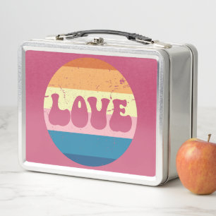 Retro-Liebe-Typografie auf Vintage-Sonnenuntergang Metall Brotdose